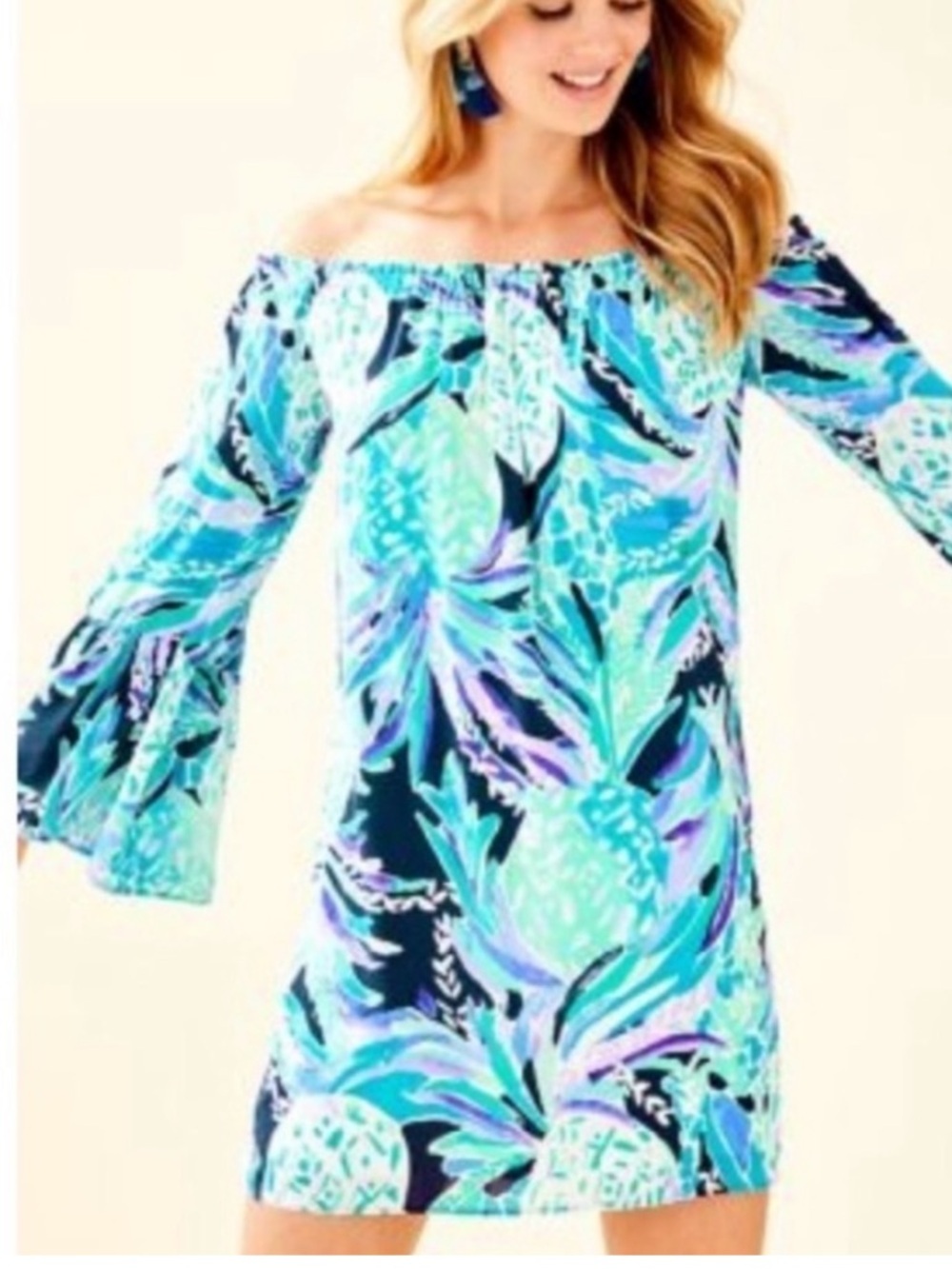 Lilly Pulitzer Off Shoulder Bell Sleeve Vacation Resortwear Beach Preppy Hawaii